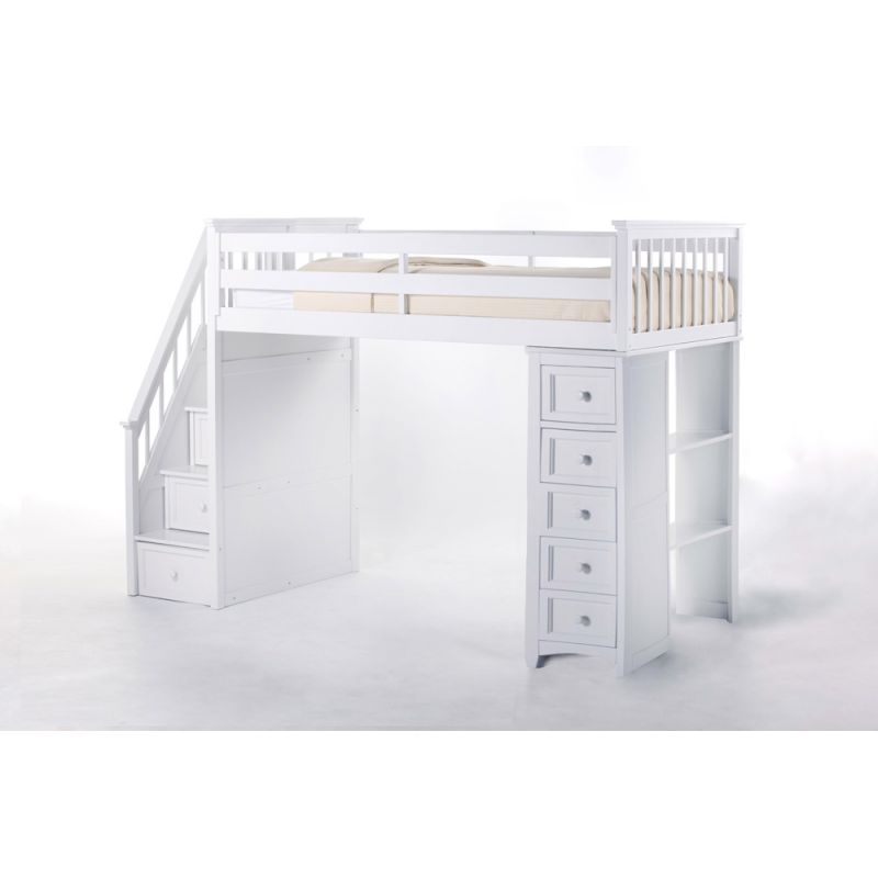 Hillsdale Kids and Teen - Schoolhouse Wood Stair Loft with Chest End, White - 7090NC