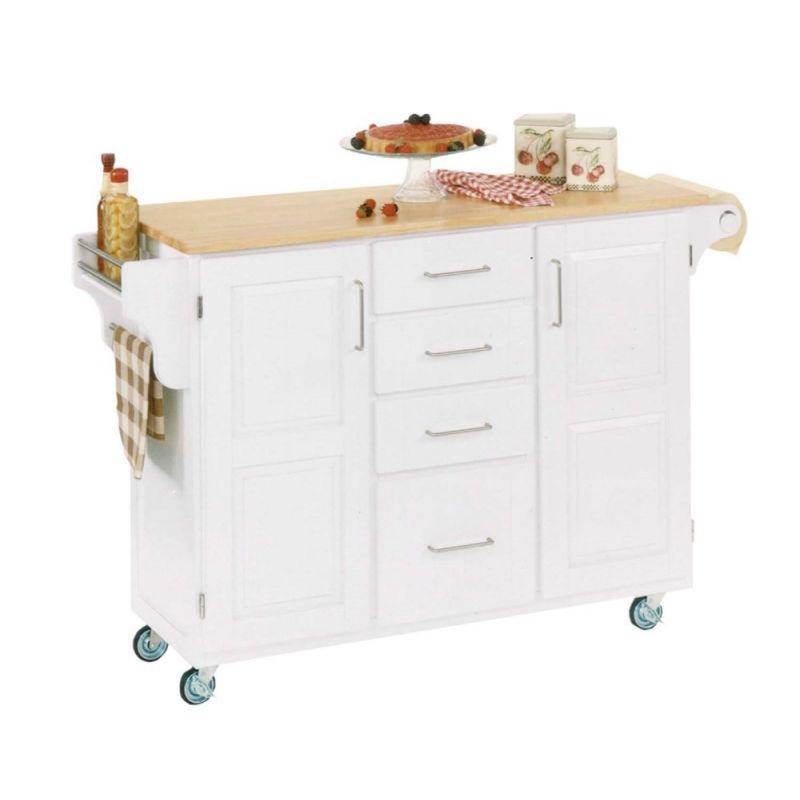 Homestyles - Create-a-Cart Off White Kitchen Cart with natural top - 9100-1021
