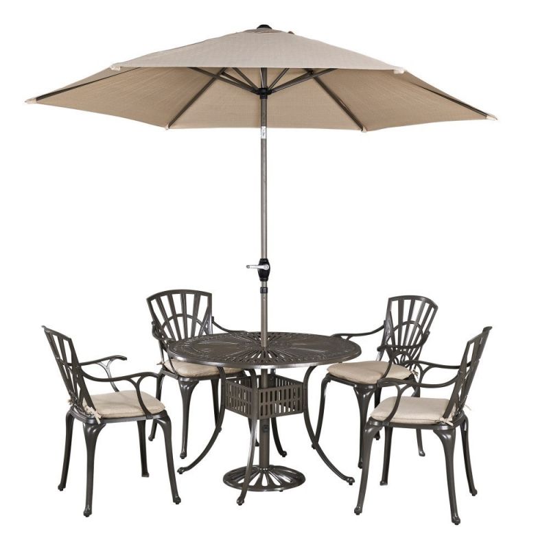 Homestyles Furniture - Grenada Taupe 6 Piece Outdoor Dining Set with Umbrella and Cushions - 6661-3086C