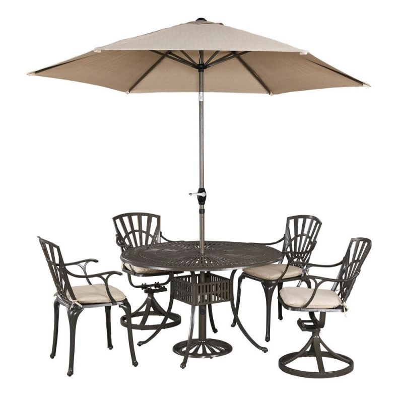 Homestyles Furniture - Grenada Taupe 6 Piece Outdoor Dining Set with Umbrella and Cushions - 6661-32586C