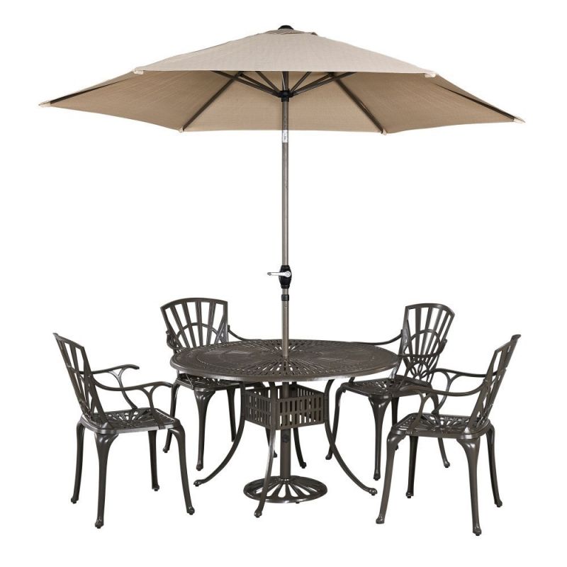 Homestyles Furniture - Grenada Taupe 6 Piece Outdoor Dining Set with Umbrella - 6661-3286