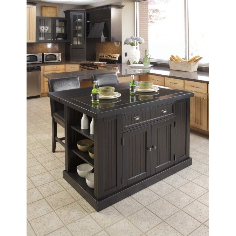 Homestyles Furniture - Nantucket Black 3 Piece Kitchen Island Set - 5033-949