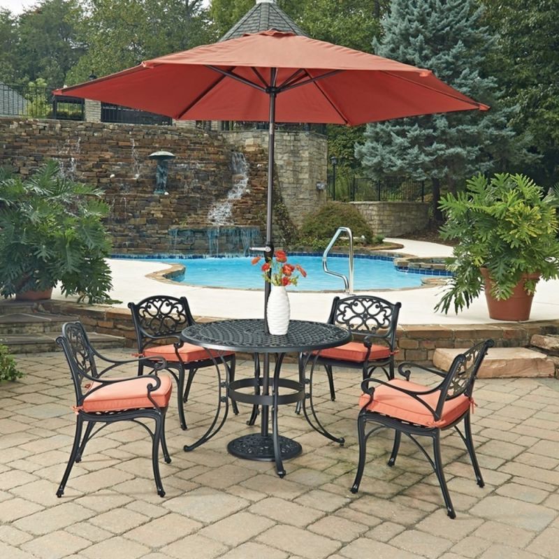 Homestyles Furniture - Sanibel Black 6 Piece Outdoor Dining Set with Umbrella and Cushions - 6654-3086C