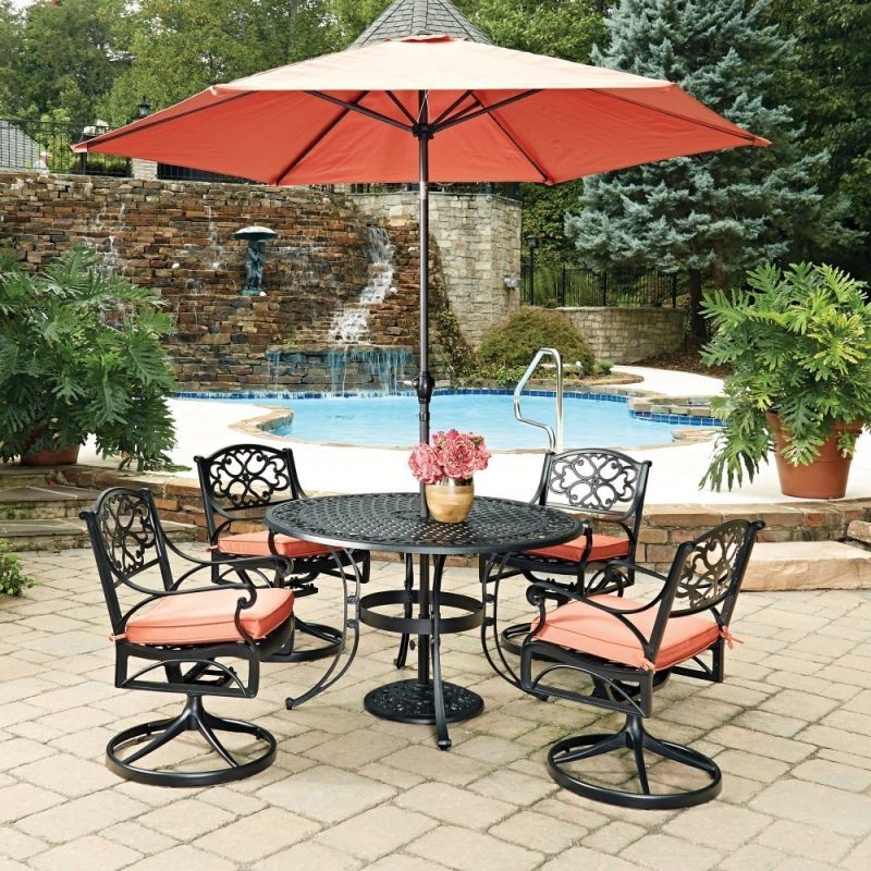 Homestyles Furniture - Sanibel Black 6 Piece Outdoor Dining Set with Umbrella and Cushions - 6654-3256C