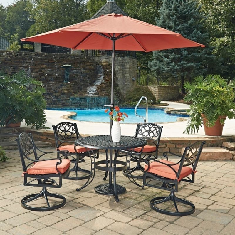 Homestyles Furniture - Sanibel Black 6 Piece Outdoor Dining Set with Umbrella and Cushions - 6654-3056C