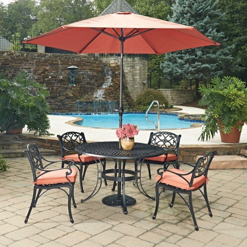 Homestyles Furniture - Sanibel Black 6 Piece Outdoor Dining Set with Umbrella and Cushions - 6654-3286C