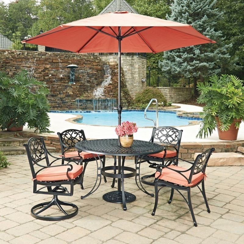 Homestyles Furniture - Sanibel Black 6 Piece Outdoor Dining Set with Umbrella and Cushions - 6654-32856C