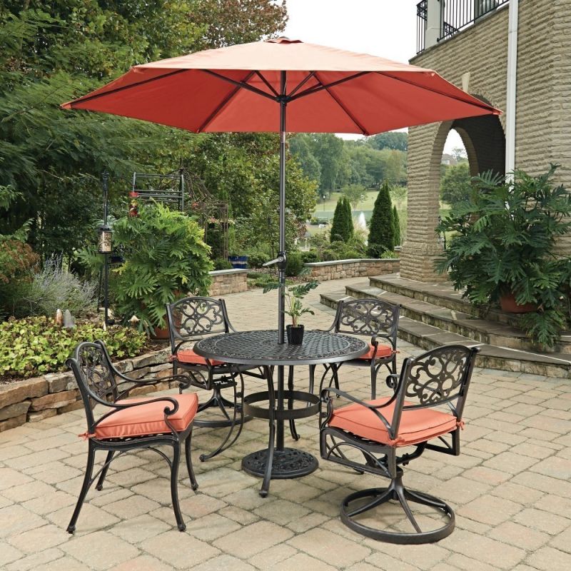 Homestyles Furniture - Sanibel Brown 6 Piece Outdoor Dining Set with Umbrella and Cushions - 6655-30856C