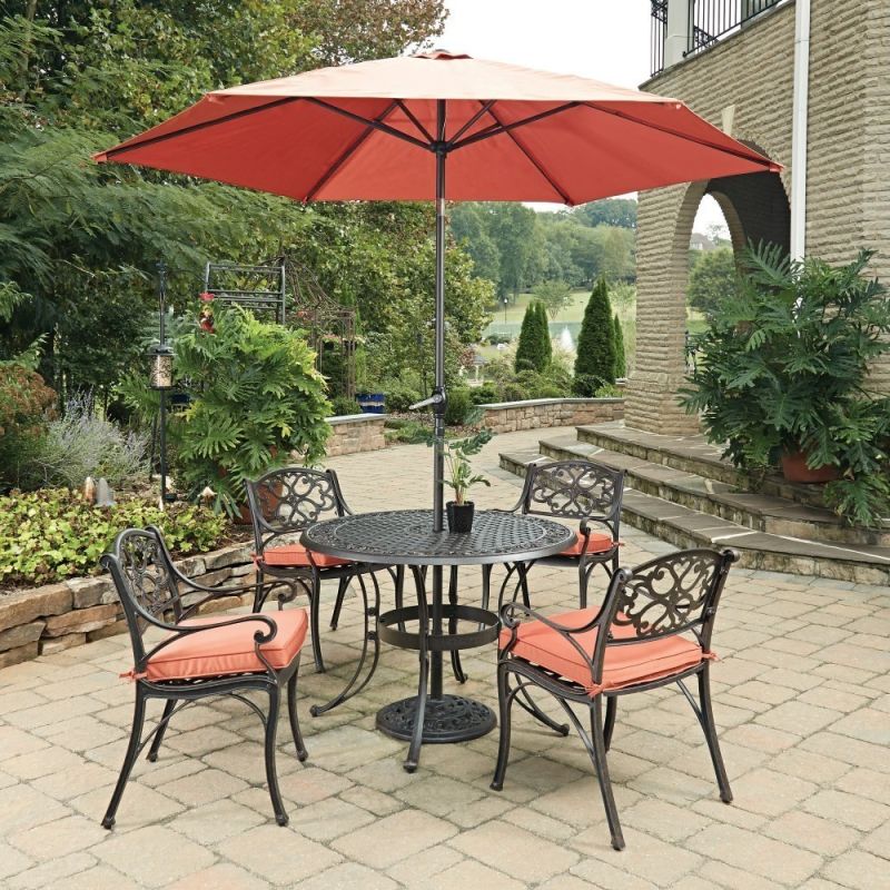 Homestyles Furniture - Sanibel Brown 6 Piece Outdoor Dining Set with Umbrella and Cushions - 6655-3086C