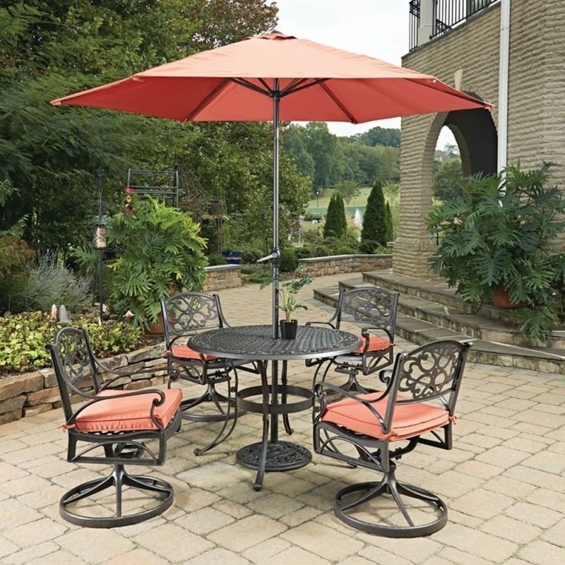 Homestyles Furniture - Sanibel Brown 6 Piece Outdoor Dining Set with Umbrella and Cushions - 6655-3056C
