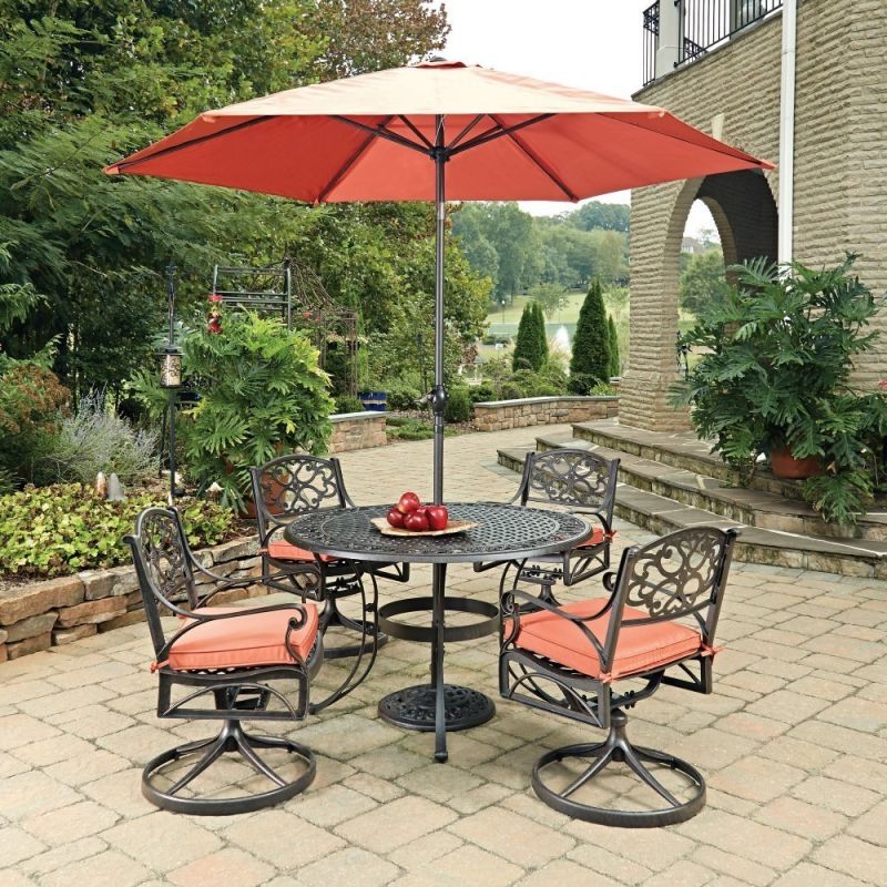 Homestyles Furniture - Sanibel Brown 6 Piece Outdoor Dining Set with Umbrella and Cushions - 6655-3256C