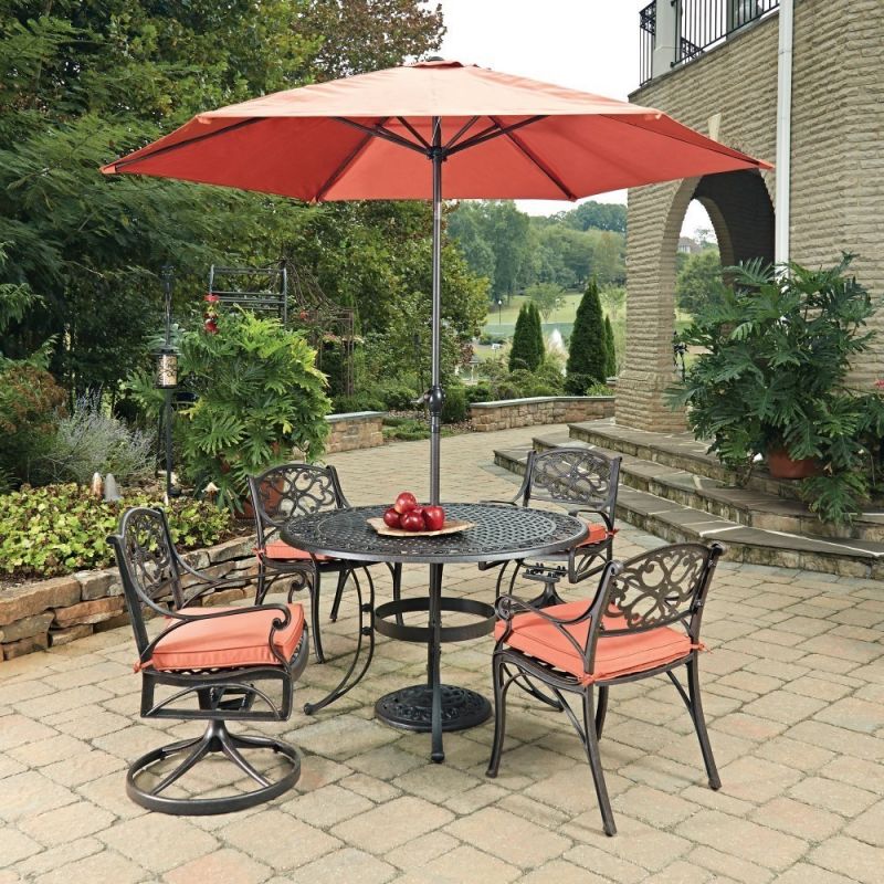 Homestyles Furniture - Sanibel Brown 6 Piece Outdoor Dining Set with Umbrella and Cushions - 6655-32856C