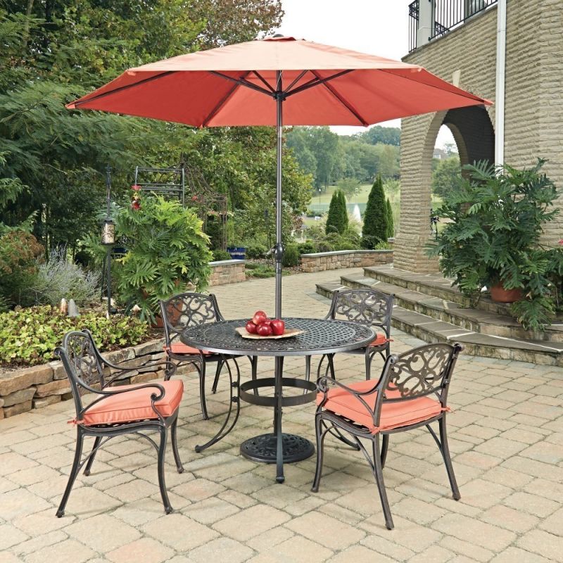 Homestyles Furniture - Sanibel Brown 6 Piece Outdoor Dining Set with Umbrella and Cushions - 6655-3286C