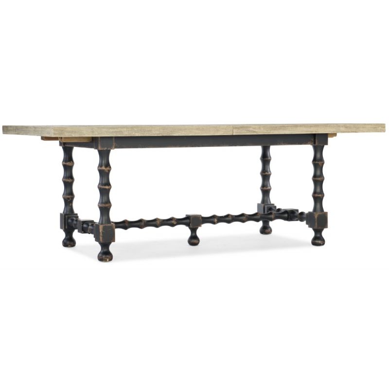 Hooker Furniture - Ciao Bella 84in Trestle Table w/ 2 - 18in Leaves - Flaky White/Black - 5805-75200-80