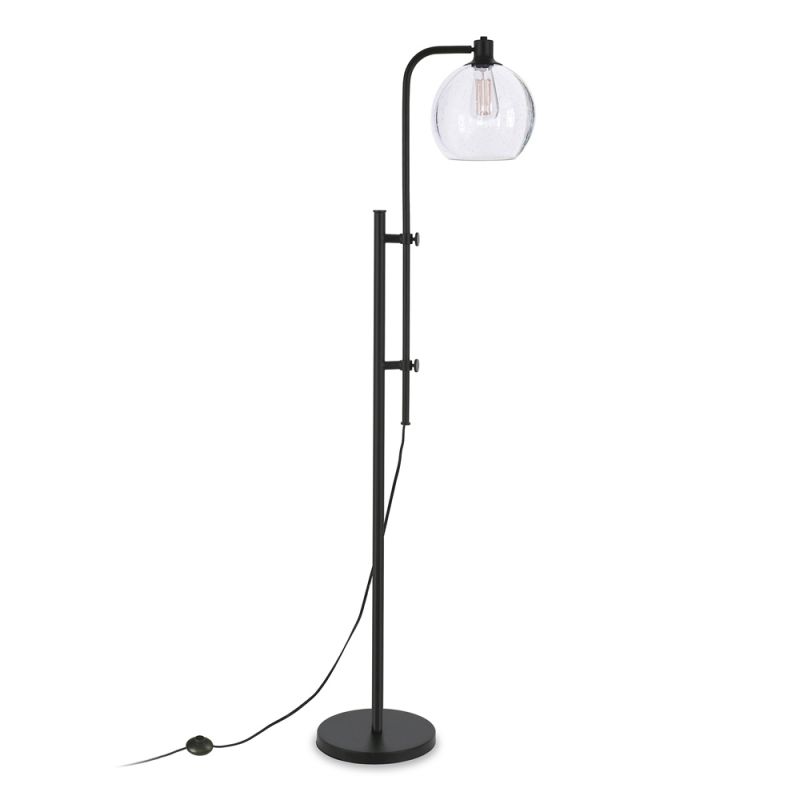 Hudson & Canal - Antho Height-Adjustable Floor Lamp with Glass Shade in Blackened Bronze/Seeded - FL0117