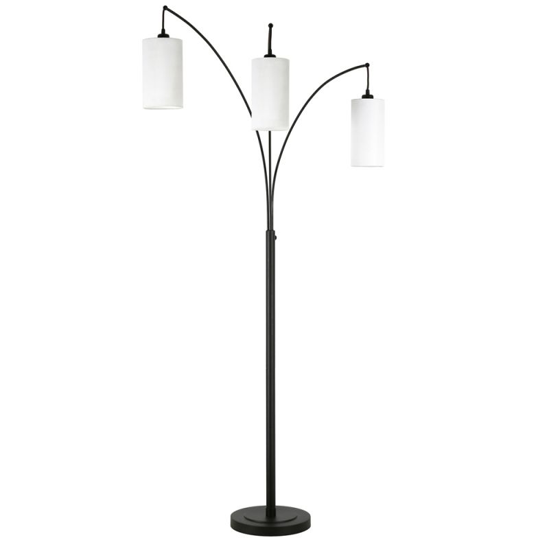 Hudson & Canal - Aspen 3-Light Torchiere Floor Lamp with Fabric Shade in Blackened Bronze/White - FL0832
