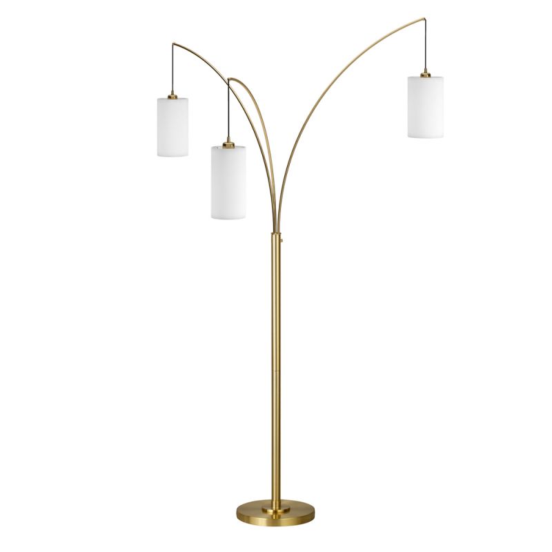 Hudson & Canal - Aspen 3-Light Torchiere Floor Lamp with Fabric Shade in Brass/White - FL1311