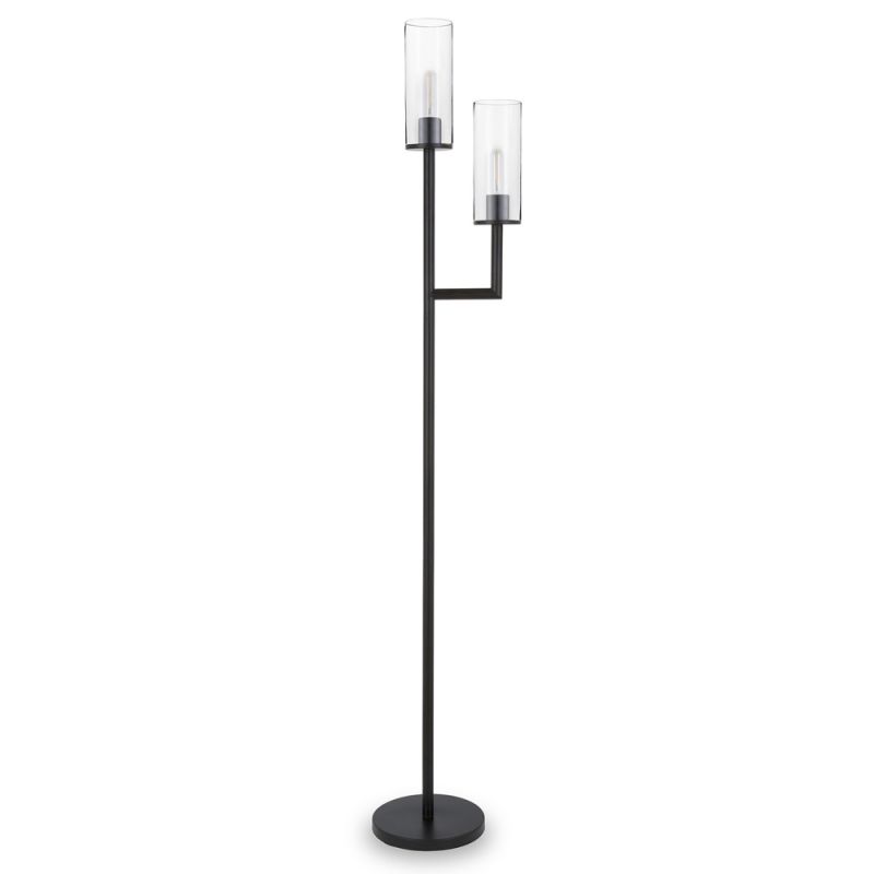 Hudson & Canal - Basso 2-Light Torchiere Floor Lamp with Glass Shade in Blackened Bronze/Clear - FL0013