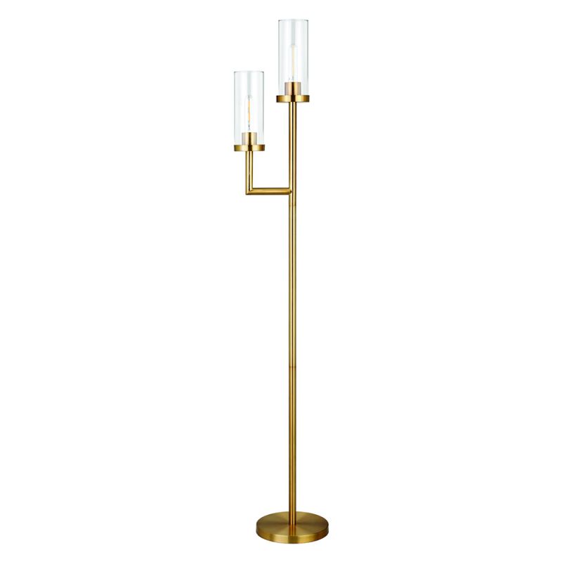 Hudson & Canal - Basso 2-Light Torchiere Floor Lamp with Glass Shade in Brass/Clear - FL0354
