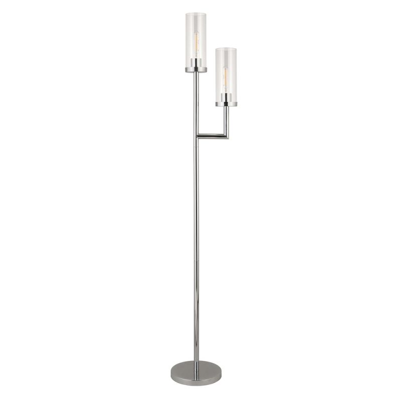 Hudson & Canal - Basso 2-Light Torchiere Floor Lamp with Glass Shade in Polished Nickel/Clear - FL0435