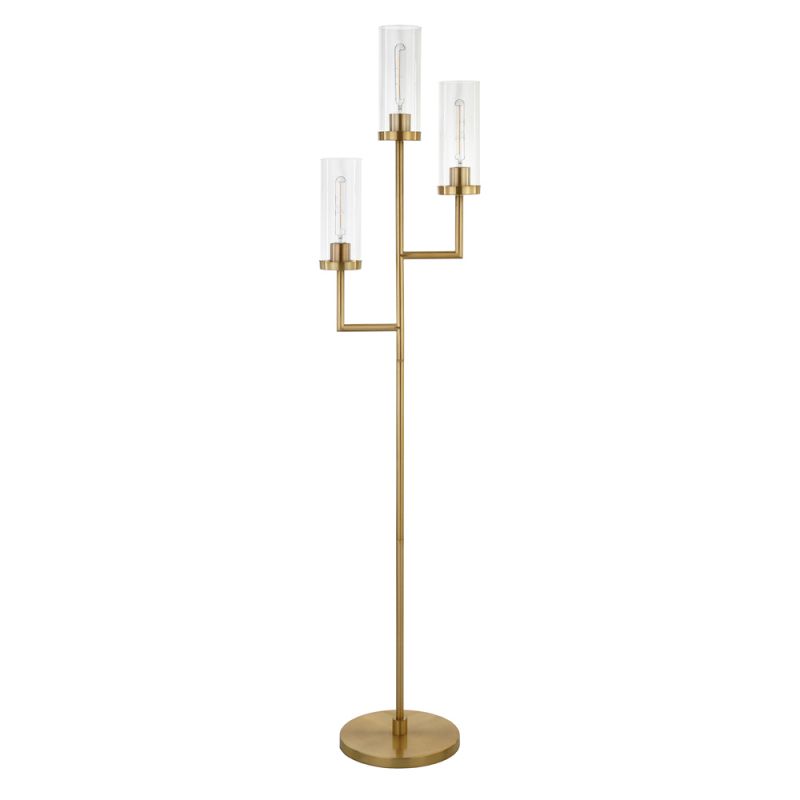 Hudson & Canal - Basso 3-Light Torchiere Floor Lamp with Glass Shade in Brass/Clear - FL0603