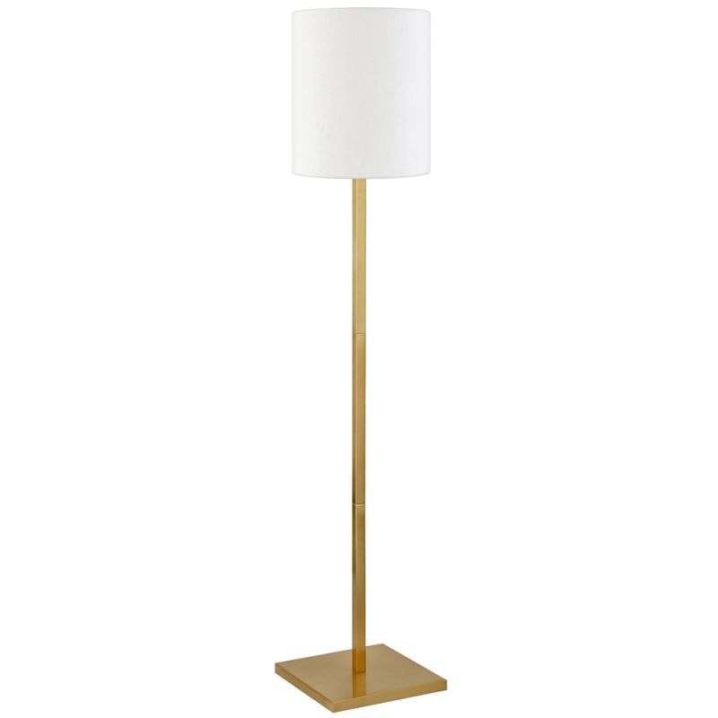 Hudson & Canal - Braun Square Base Floor Lamp with Fabric Shade in Brass/White - FL0906