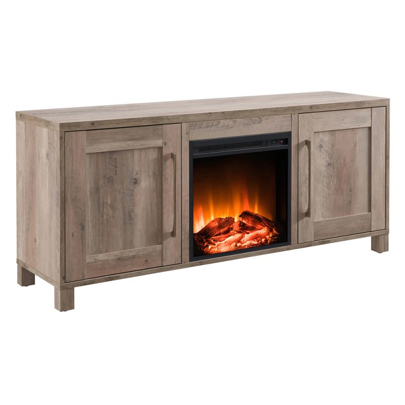Hudson & Canal - Chabot Rectangular TV Stand with Log Fireplace for TV's up to 65
