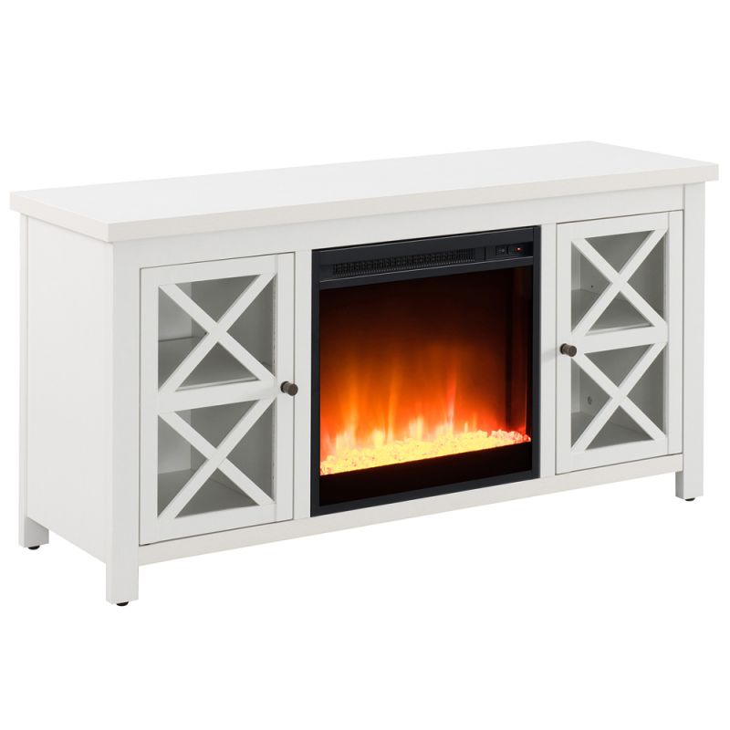 Hudson & Canal - Colton Rectangular TV Stand with Crystal Fireplace for TV's up to 55