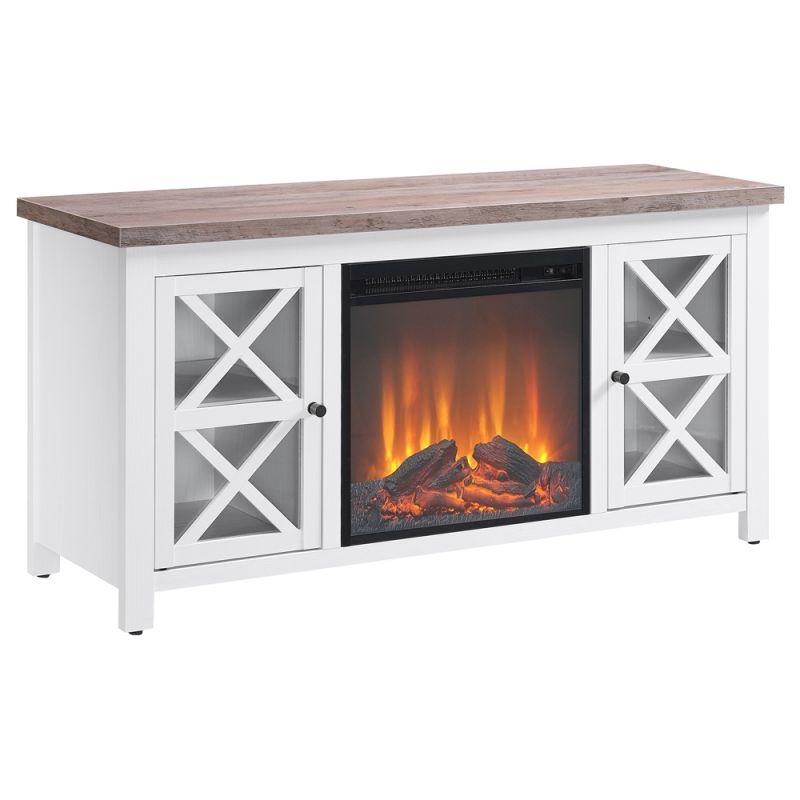 Hudson & Canal - Colton Rectangular TV Stand with Log Fireplace for TV's up to 55