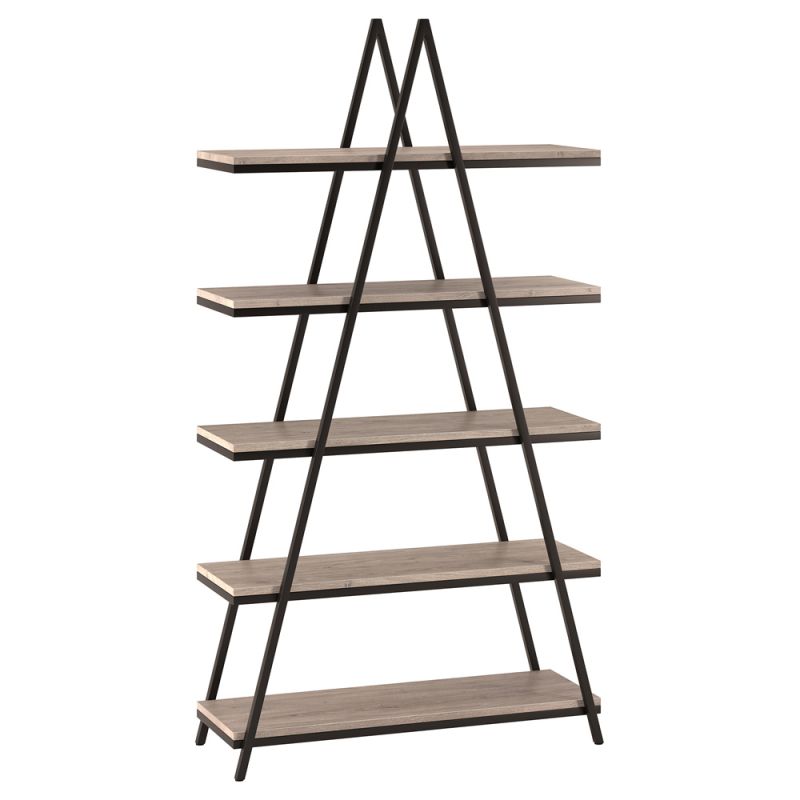 Hudson & Canal - Conry 68'' Tall A-Frame Bookcase in Blackened Bronze/Antiqued Gray Oak - BK1306