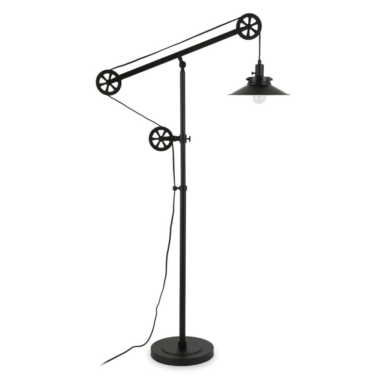 Hudson & Canal - Descartes Wide Brim/Pulley System Floor Lamp with Metal Shade in Blackened Bronze/Blackened Bronze - FL0147