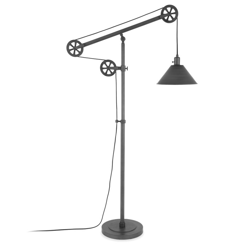 Hudson & Canal - Descartes Pulley System Floor Lamp with Metal Shade in Aged Steel/Aged Steel - FL0123