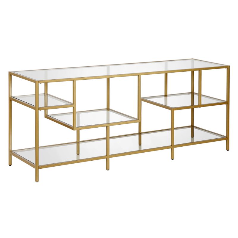 Hudson & Canal - Deveraux Rectangular TV Stand with Glass Shelves for TV's up to 65
