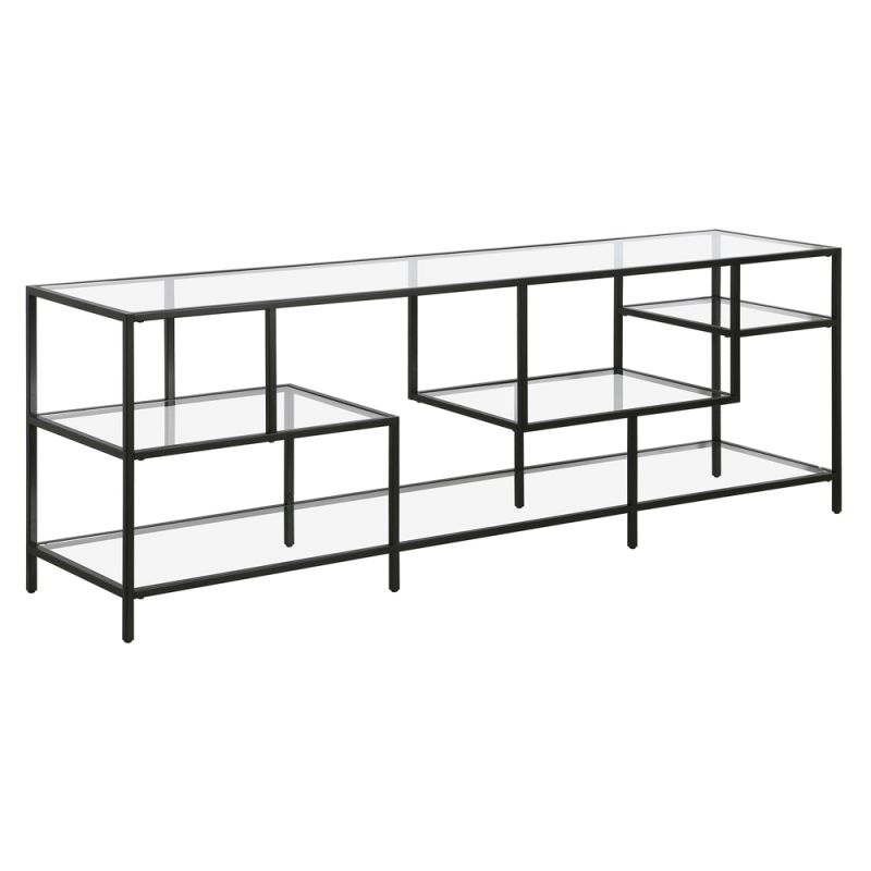 Hudson & Canal - Deveraux Rectangular TV Stand with Glass Shelves for TV's up to 75