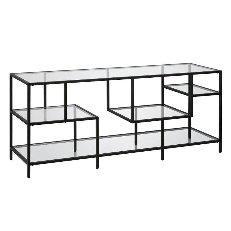 Hudson & Canal - Deveraux Rectangular TV Stand with Glass Shelves for TV's up to 65