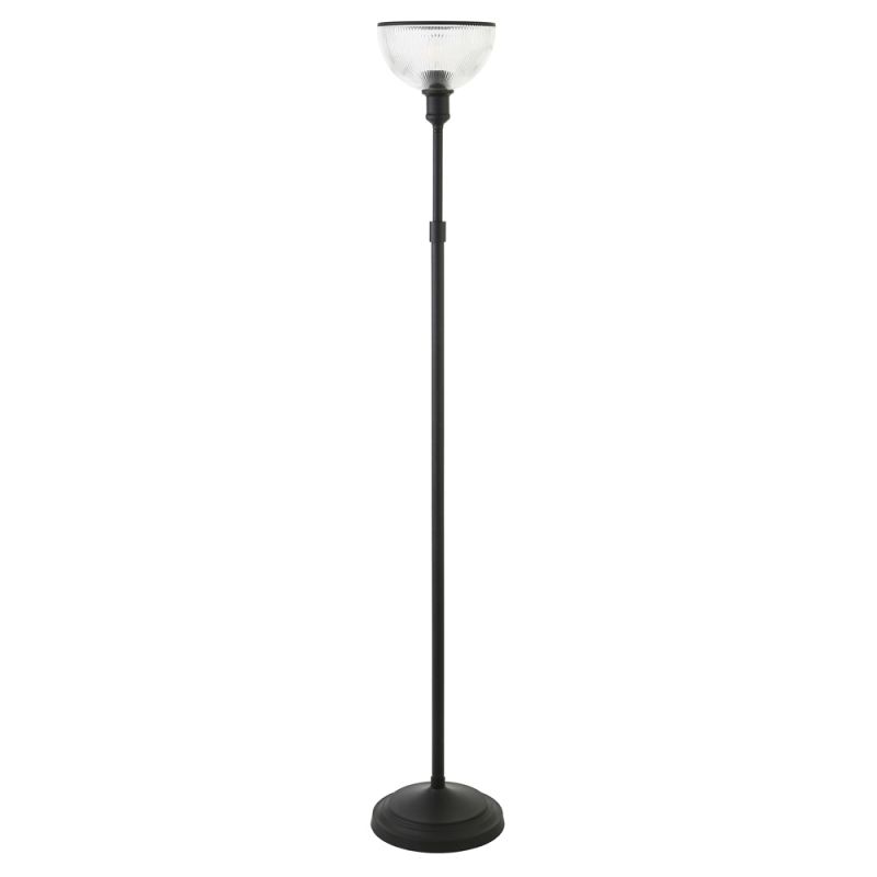 Hudson & Canal - Francis Torchiere Floor Lamp with Ribbed Glass Shade in Blackened Bronze/Clear - FL0727