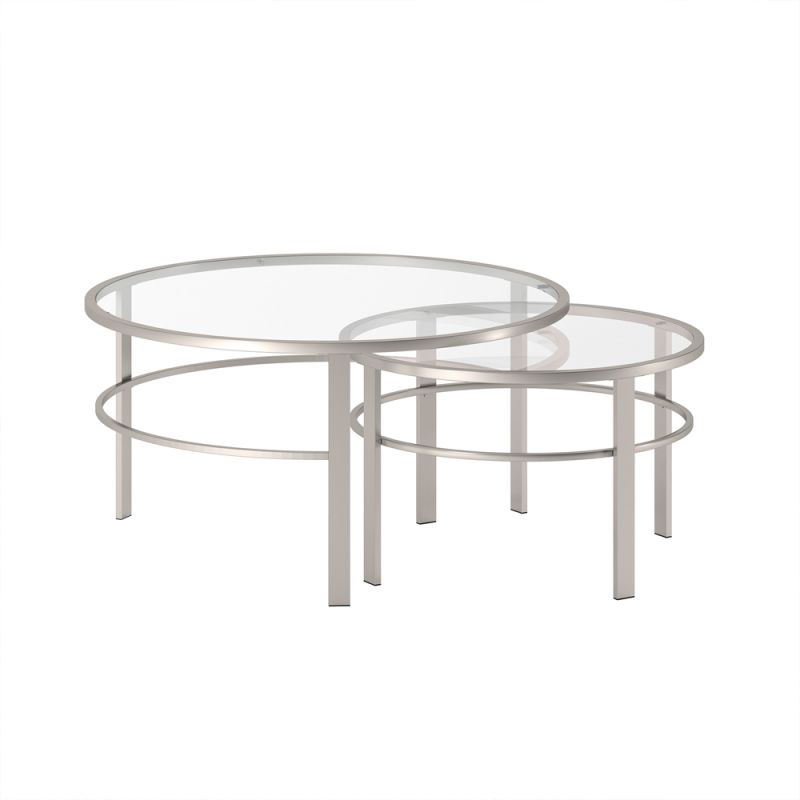Hudson & Canal - Gaia Round Nested Coffee Table in Satin Nickel - CT0053