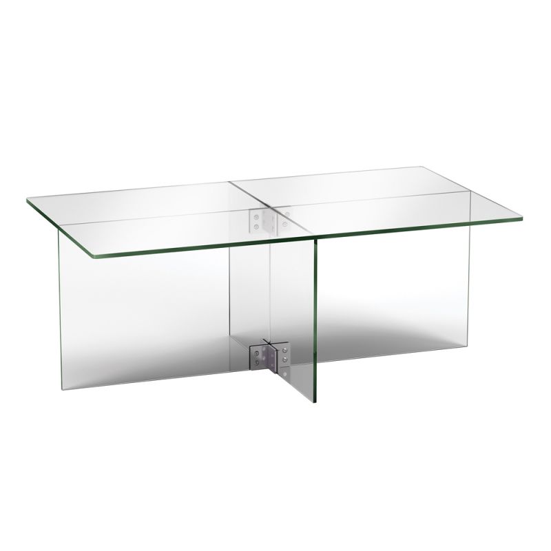 Hudson & Canal - Gehry 24'' Wide Rectangular Coffee Table in Clear Glass - CT0049