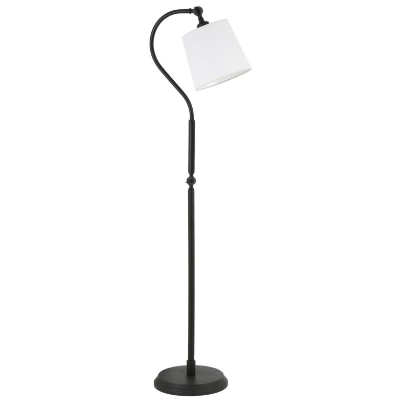 Hudson & Canal - Harland Arc Floor Lamp with Fabric Shade in Blackened Bronze/White - FL0161