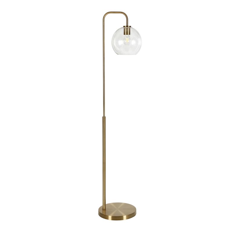 Hudson & Canal - Harrison Arc Floor Lamp with Glass Shade in Brass/Clear - FL0294