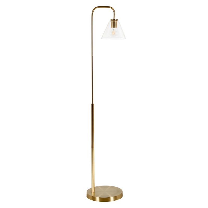 Hudson & Canal - Henderson Arc Floor Lamp with Glass Shade in Brass/Clear - FL0776