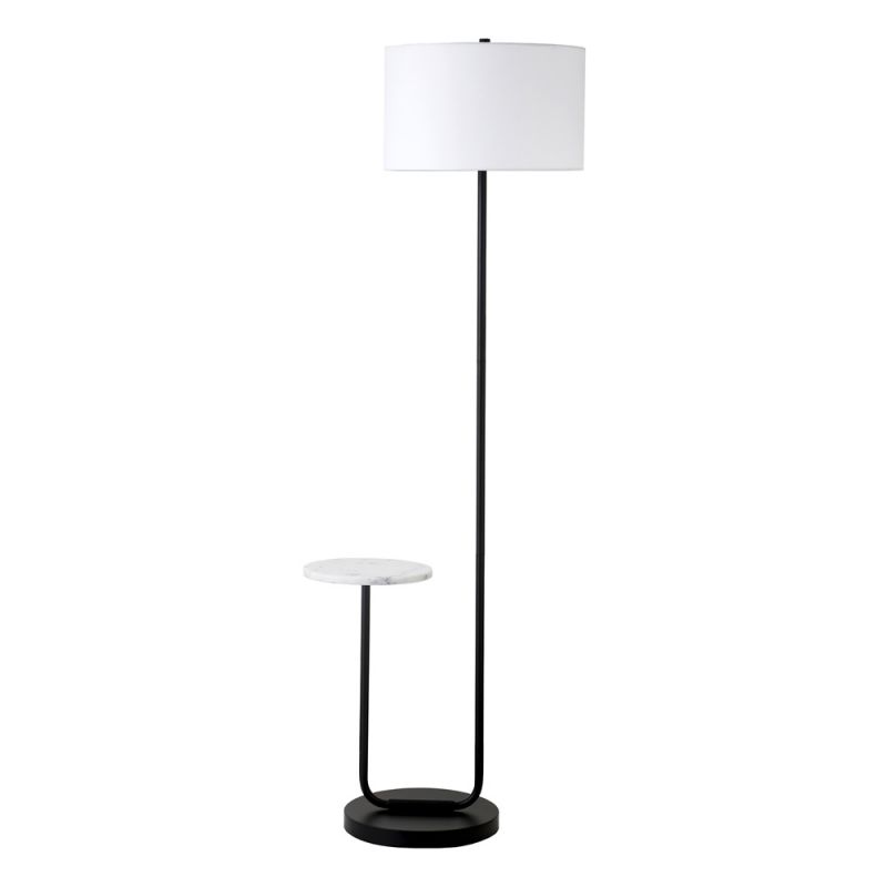 Hudson & Canal - Jacinta Floor Lamp with Marble Tray Table and Fabric Shade in Blackened Bronze/White - FL2128