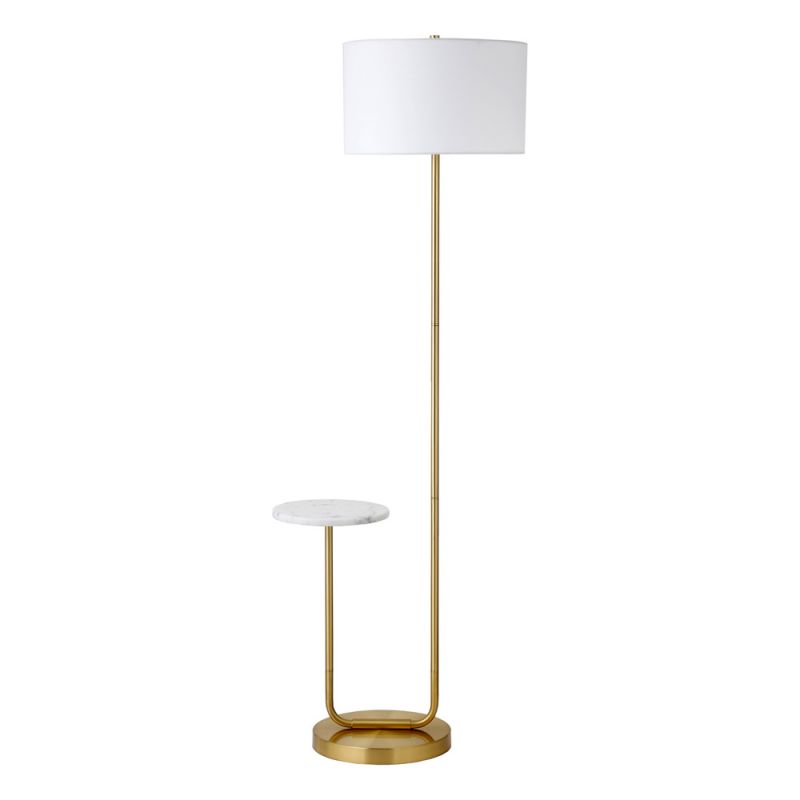 Hudson & Canal - Jacinta Floor Lamp with Marble Tray Table and Fabric Shade in Brass/White - FL2129