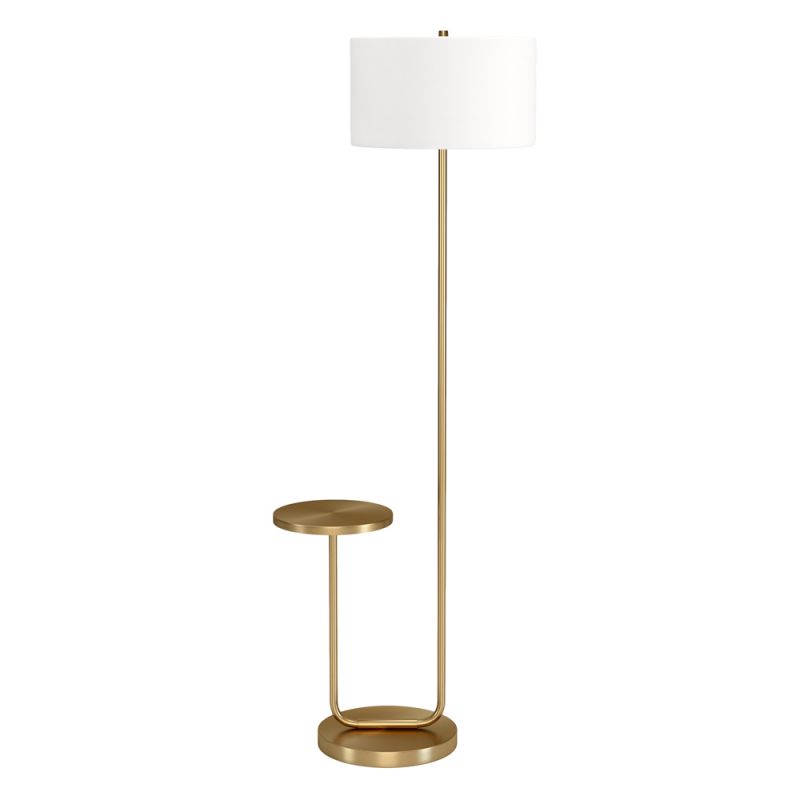 Hudson & Canal - Jacinta Tray Table Floor Lamp with Fabric Shade in Brass/White - FL1569