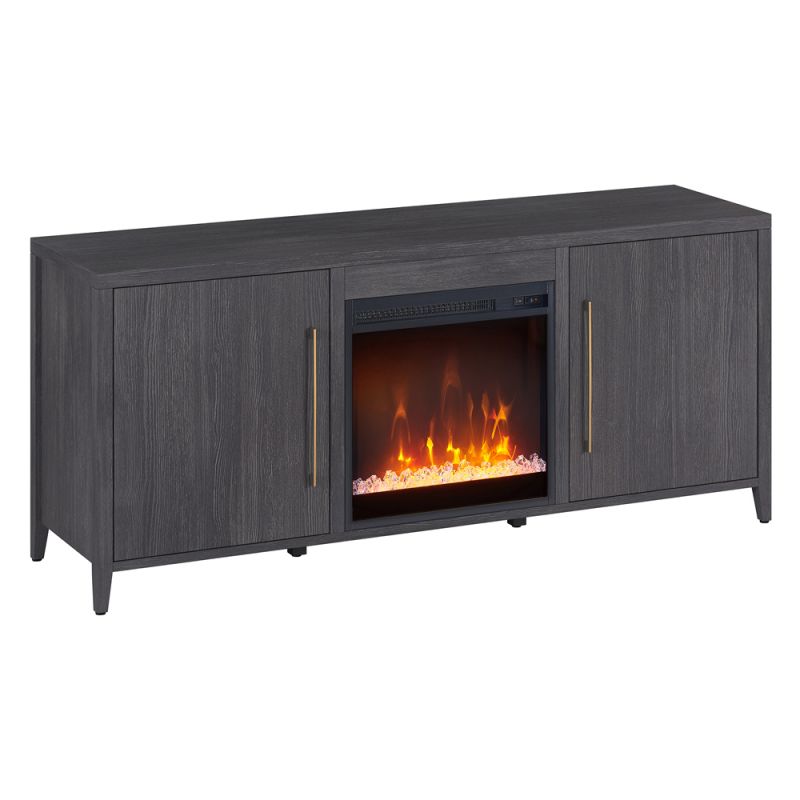 Hudson & Canal - Jasper Rectangular TV Stand with Crystal Fireplace for TV's up to 65