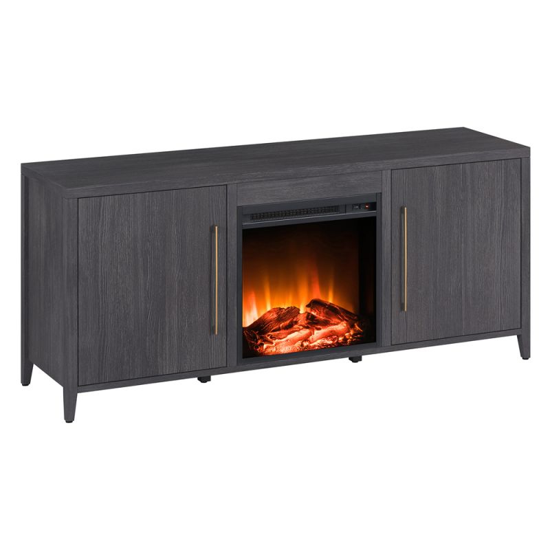Hudson & Canal - Jasper Rectangular TV Stand with Log Fireplace for TV's up to 65