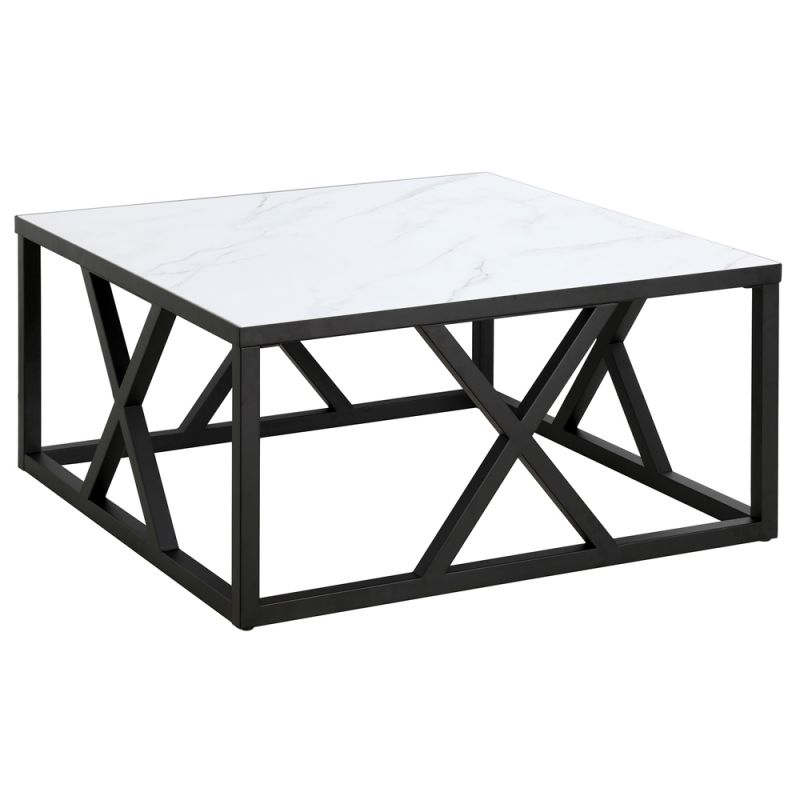 Hudson & Canal - Jedrek 35'' Wide Square Coffee Table with Faux Marble Top in Blackened Bronze - CT1832