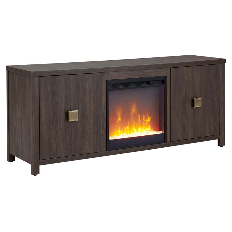 Hudson & Canal - Juniper Rectangular TV Stand with Crystal Fireplace for TV's up to 65