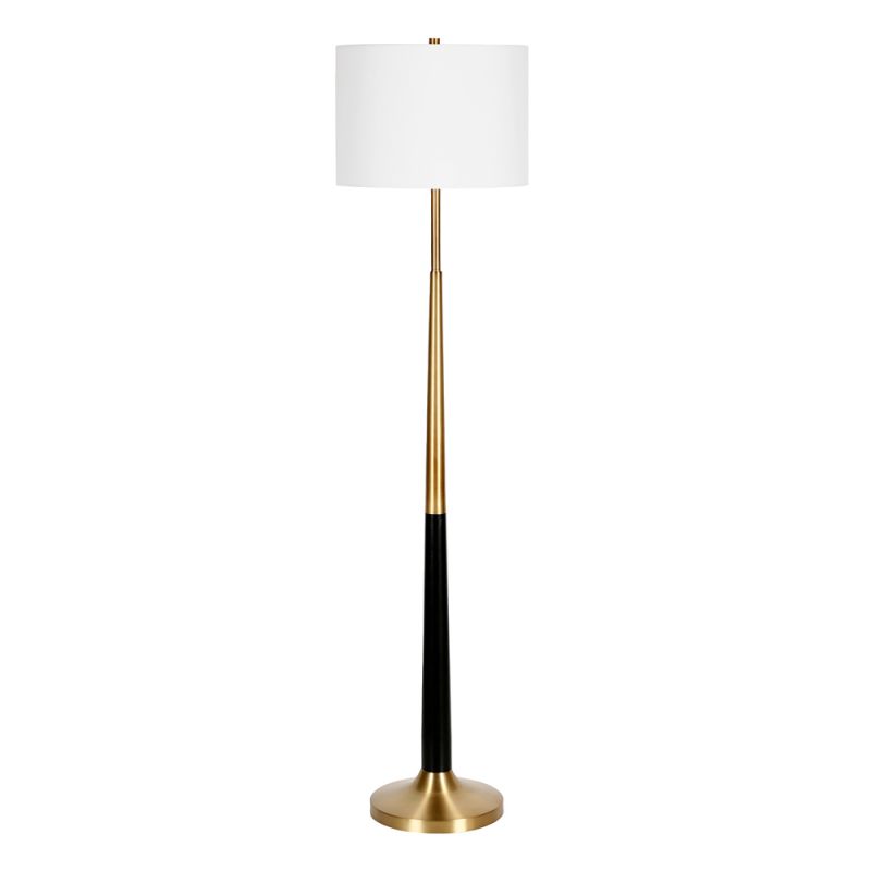 Hudson & Canal - Lyon Two-Tone Floor Lamp with Fabric Shade in Brass/Matte Black/White - FL0894