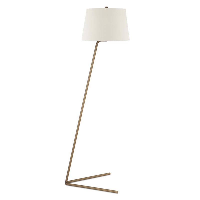 Hudson & Canal - Markos Tilted Floor Lamp with Fabric Shade in Brass/White - FL0010